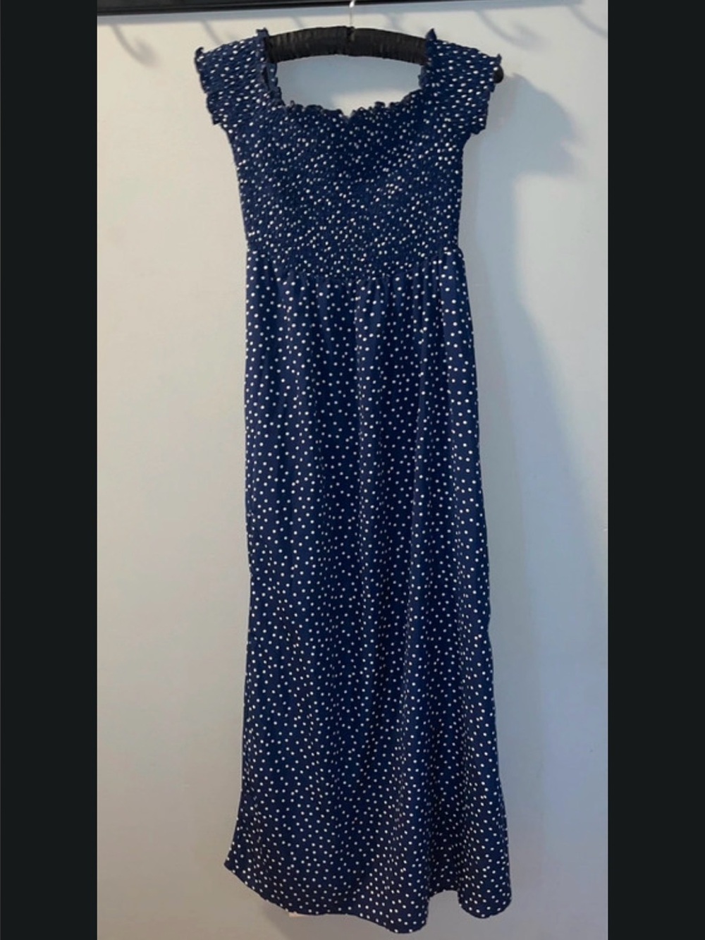 SHEIN XS Navy Polka Dot Smocked Maxi Dress